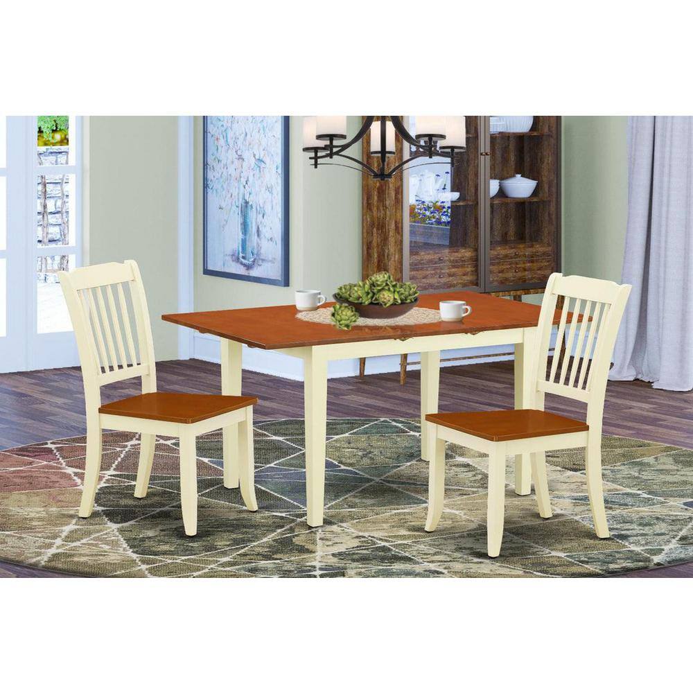 3-Piece Buttermilk and Cherry Finish Rectangular Solid Wood Top Dining Table Set