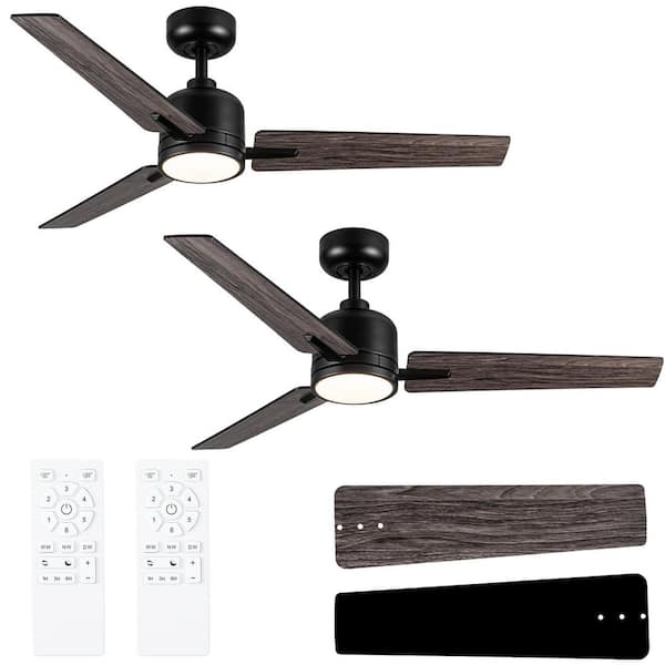Hushine 2-Pack 48 in. Indoor Black Downrod Standard Ceiling Fan with Light, Remote Included and Reversible Blades