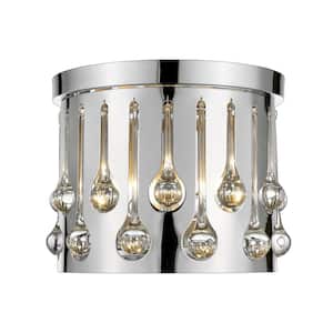 Oberon 13 in. 3-Light Chrome Flush Mount Light with Crystal and Chrome Steel Shade with No Bulbs Included