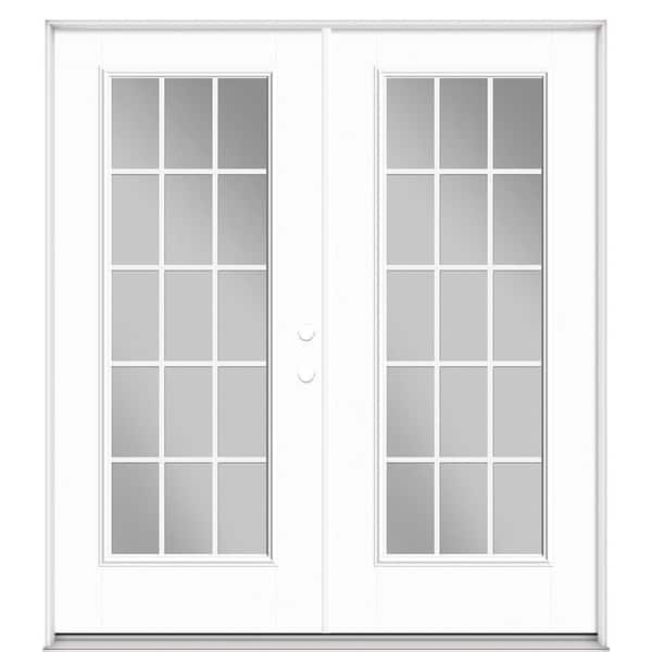 Masonite 72 in. x 80 in. Ultra White Fiberglass Prehung Left-Hand Inswing GBG 15-Lite Clear Glass Patio Door in Vinyl Frame