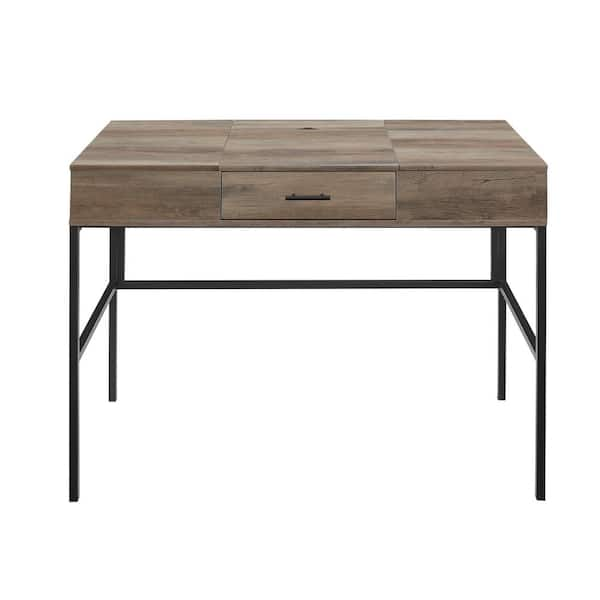 Welwick Designs 46 Fluted Drawer Composite Writing Desk - Dark Walnut/Solid Black