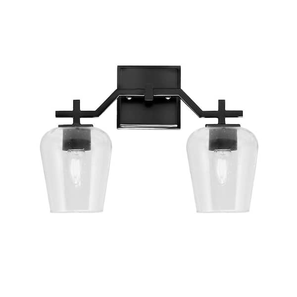 Unbranded Bridgewater 14.75 in. 2 Light Vanity Light Matte Black with 5 in. Clear Bubble Glass Shades, No Bulbs Included