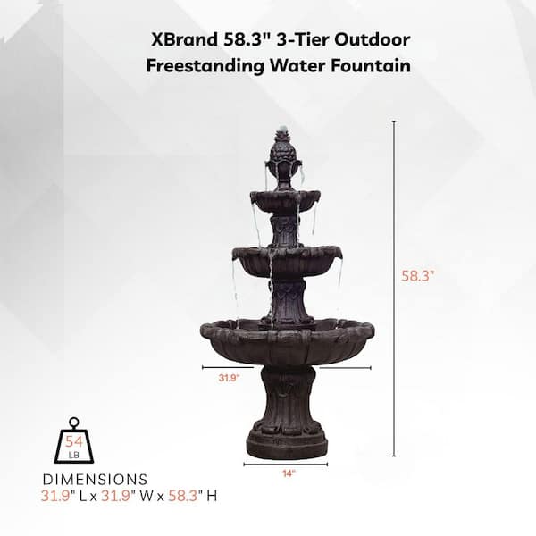 XBRAND 58.3 in. H Electric Resin Tiered Fountain with Submersible