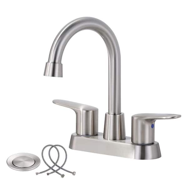 IVIGA 4 in. Centerset Double Handle High Arc Bathroom Faucet with Drain Kit in Brushed Nickel