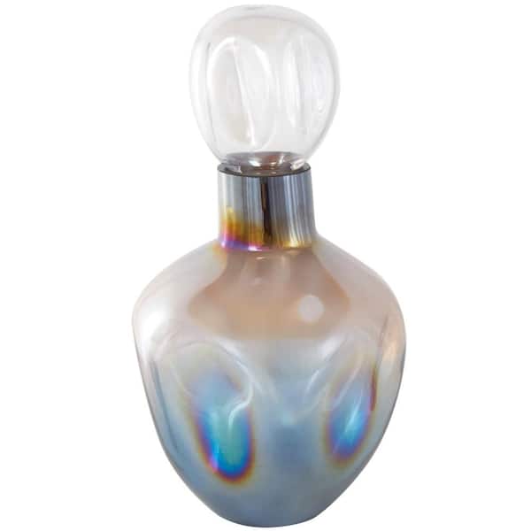 Litton Lane Blue Glass Decorative Jars with Iridescent Rainbow Finish