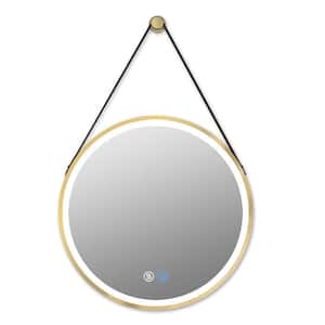 28 in. W x 28 in. H Round Metal Framed LED Wall Mounted Bathroom Vanity Mirror with Defogger in Gold