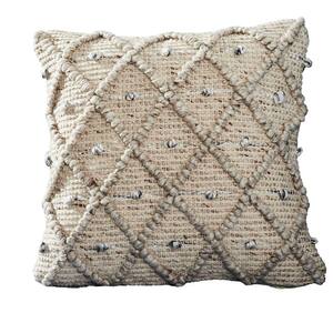 Beige Beaded Diamond Design Removable Decorative 18 in. x 18 in. Throw Pillow Cover