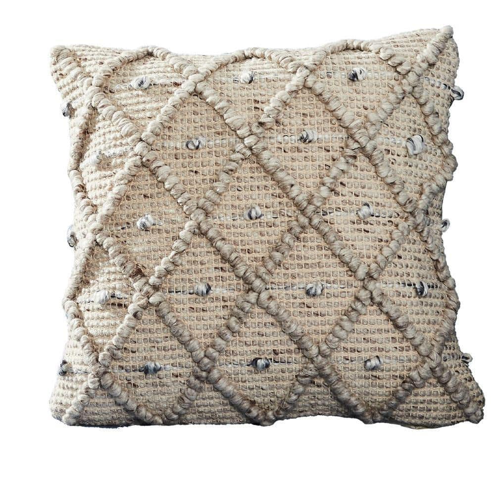 18 Inch Decorative Throw Pillow Cover, Textured, Pom Pom Edges,  Cream-Benzara