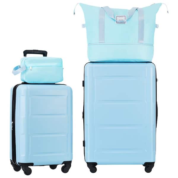 4-Piece Light Blue Expandable ABS Hardshell Spinner Luggage Set with Expandable Travel Duffel Bag, Toiletry Bag