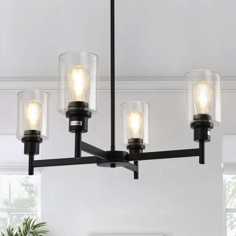 4-Light Black Chandelier with Glass Shades - Modern Dining Room Light Fixture for Kitchen Island, Entryway, or Hallway price history on PriceWatchPro