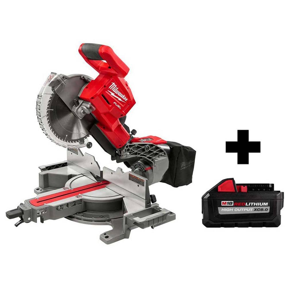 Milwaukee M18 Fuel 18 Volt Lithium Ion Brushless Cordless 10 In Dual Bevel Sliding Compound Miter Saw W Free 8 0ah Battery 2734 20 48 11 1880 The Home Depot