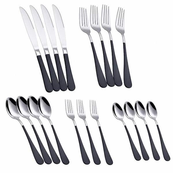 20-Piece Stainless Steel Silverware Set, Cutlery Set Service for 4, Dinner Knives Forks Spoons Set, Black