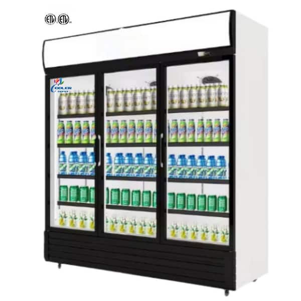 72 in. W 56.5 cu. ft. Commercial Refrigerator Merchandiser with Three Glass Doors in White Coated Steel