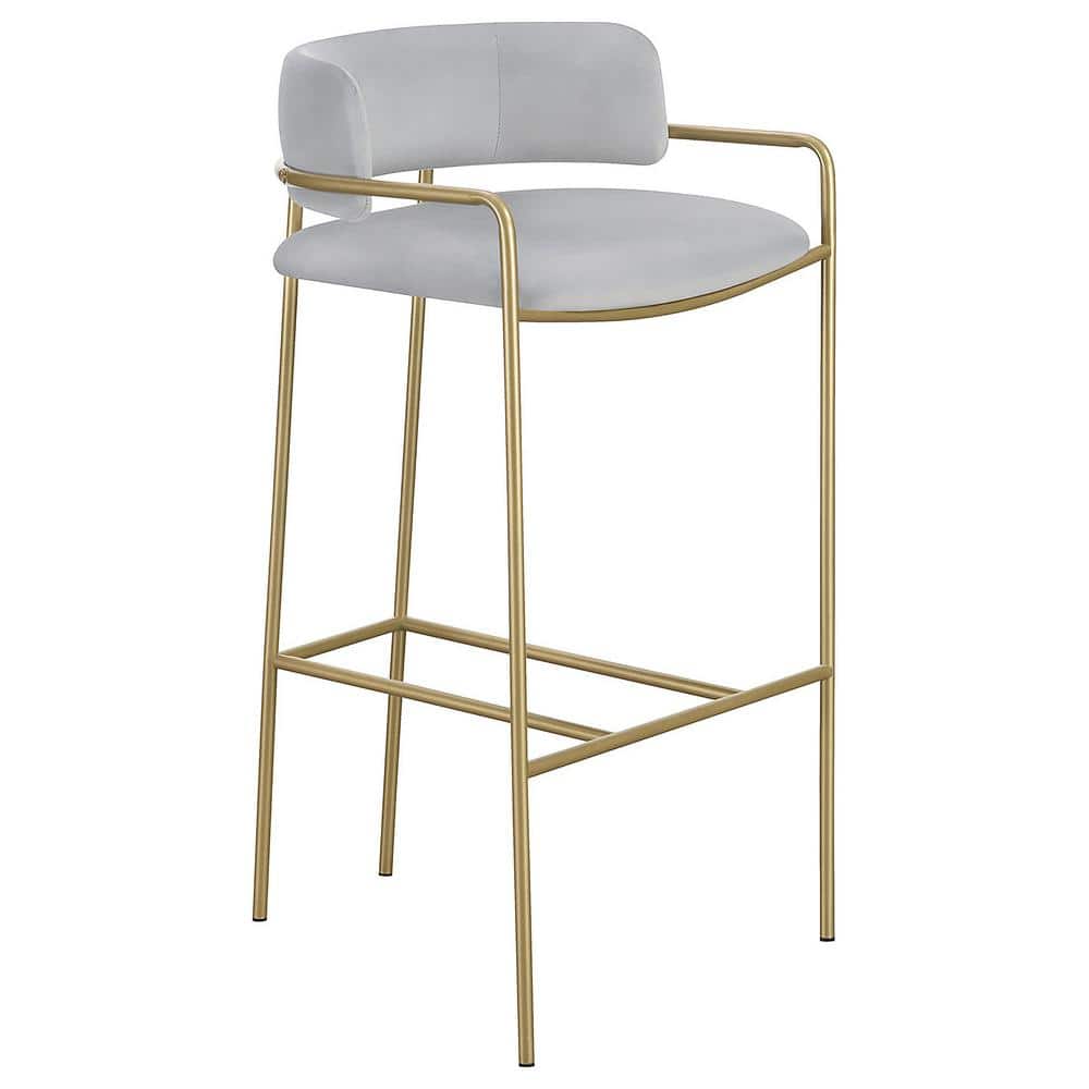 Gray Velvet and Gold Metal Contemporary Bar Stool
