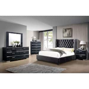 Weswon Dark Gray Tufted Queen Panel Bed