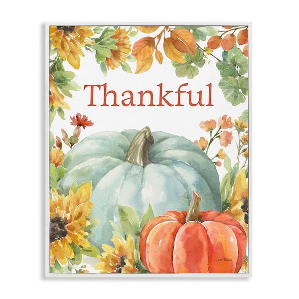 Stupell Industries Thankful with Fall Harvest by Leslie Trimbach 1 Piece Framed Graphic Print Typography Poster Art Print 14 in. x 11 in.