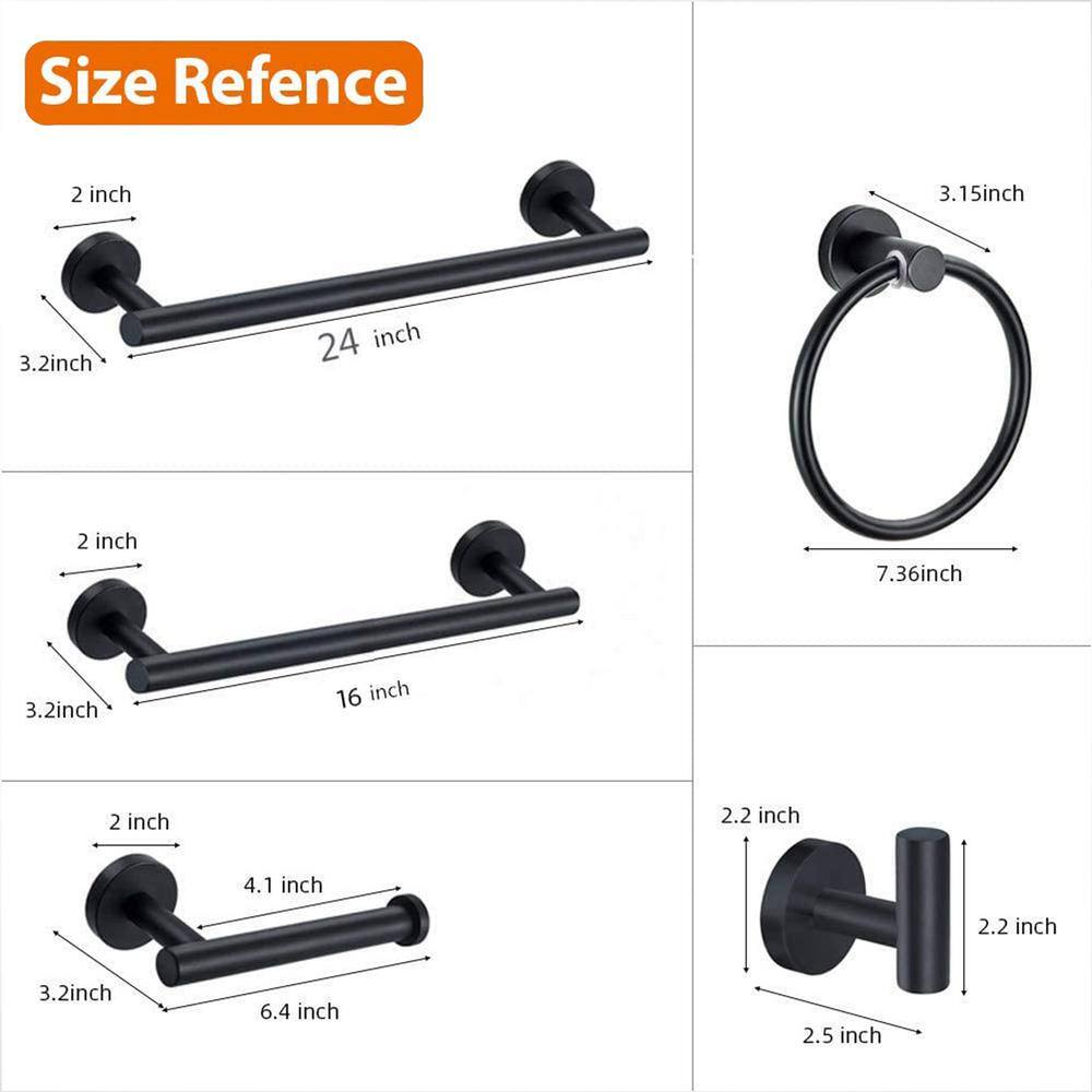 Matte Black Stainless Steel 5-Piece Bathroom Hardware Set