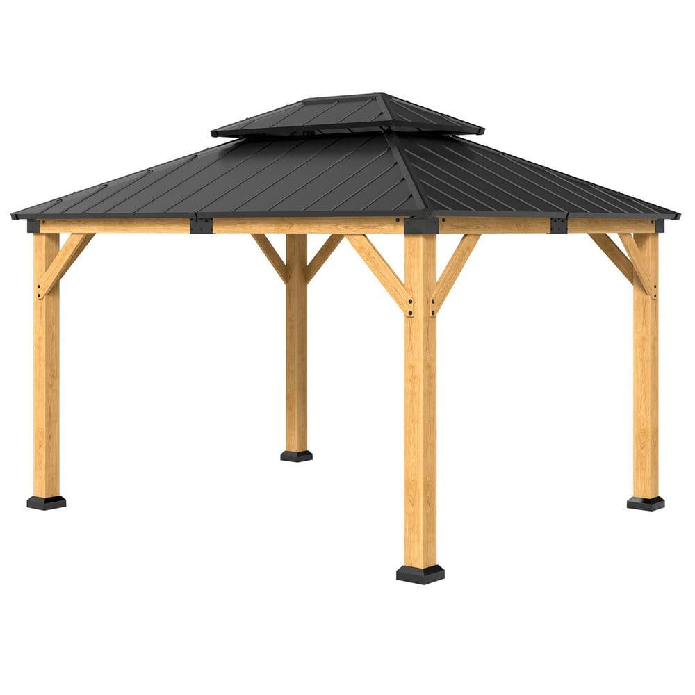 10 ft. x 12 ft. Hardtop Cedar Wood Gazebo with Double Roof, Galvanized Steel Roof Panels, Outdoor Pavilion price history on PriceWatchPro