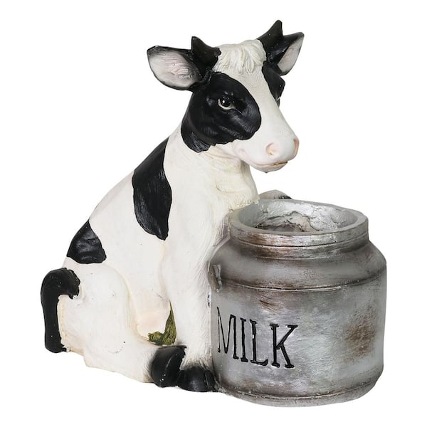 Exhart Cow and Milk Pail 5.5 in. Dia White Resin Pot