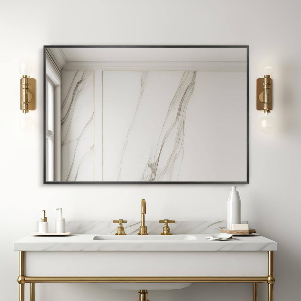 NEUTYPE Medium Rectangle Black Hooks Contemporary Mirror (36 in. H 
