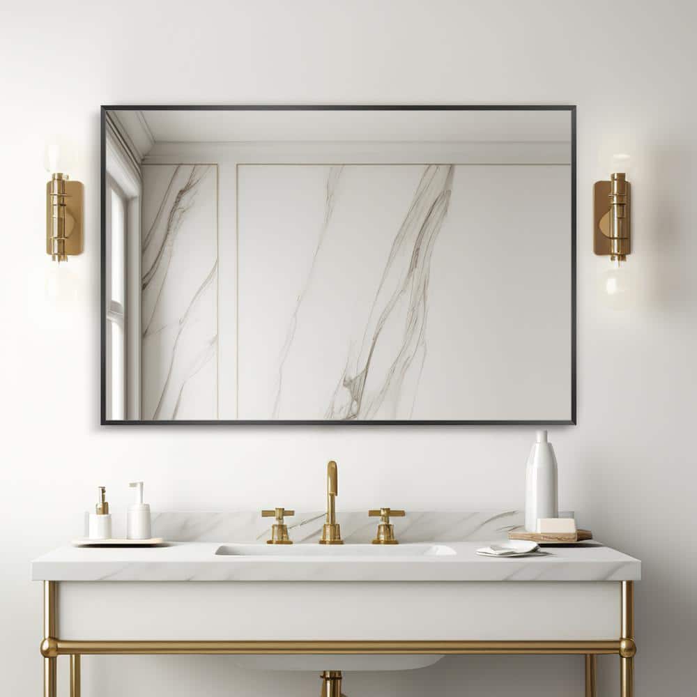 Medium Rectangle Black Hooks Contemporary Mirror (36 in. H x 24 in 