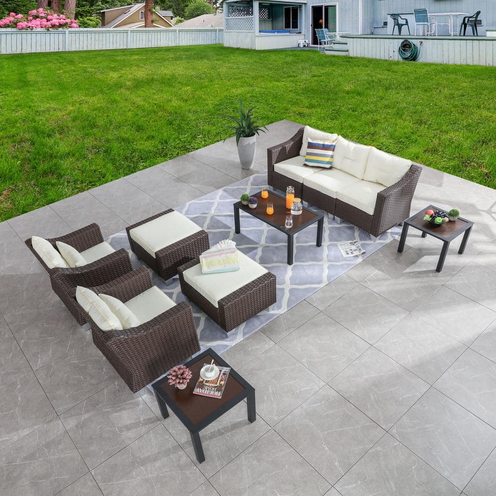 Patio Festival 10 Piece Wicker Patio Conversation Set with Beige ...