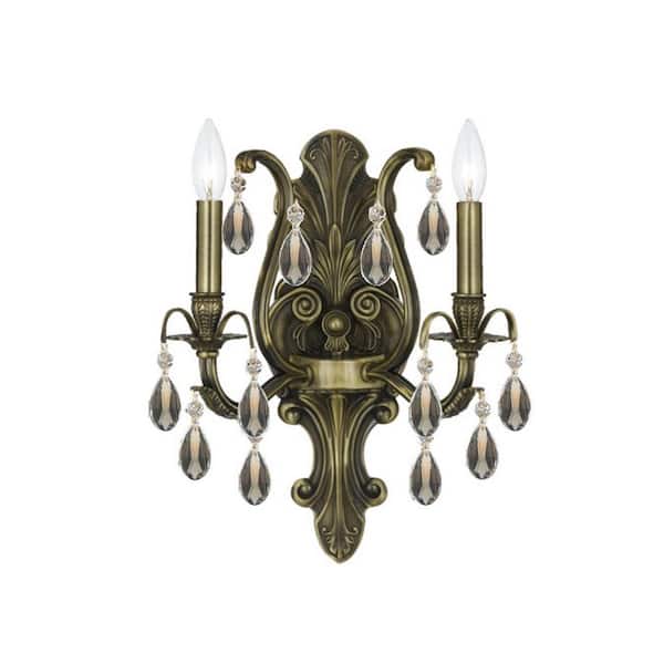 Crystorama Dawson 12.5 in. 2-Light Antique Brass Wall Sconce
