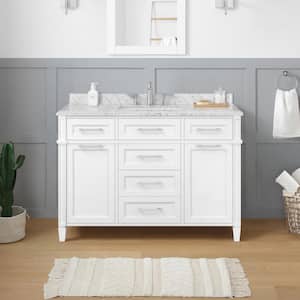 Caville 48 in. W x 22 in. D x 34 in. H Single Sink Bath Vanity in White with Carrara Marble Top with Outlet
