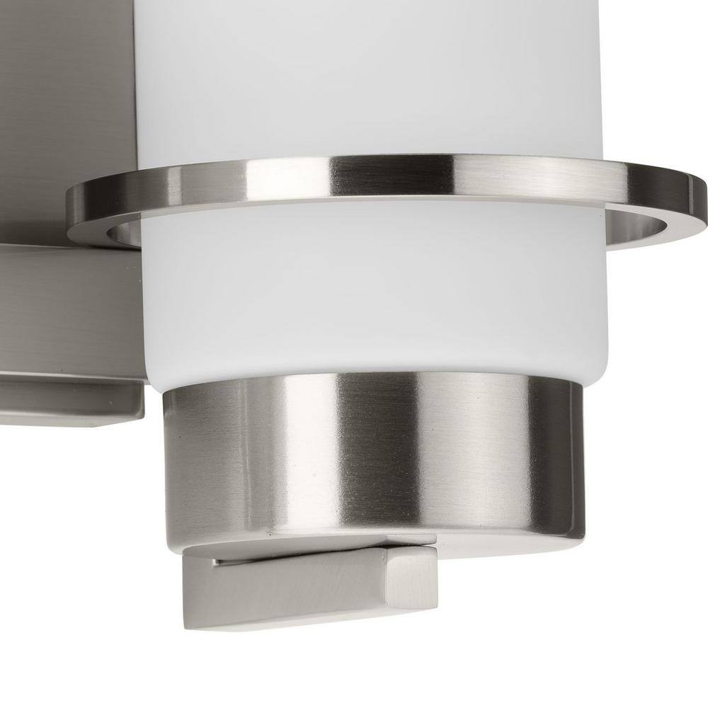 Brushed Nickel 2-Light Vanity with White Glass Shades
