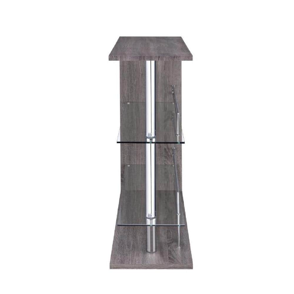 Weathered Gray and Chrome Rectangular Bar Unit with Glass Shelves