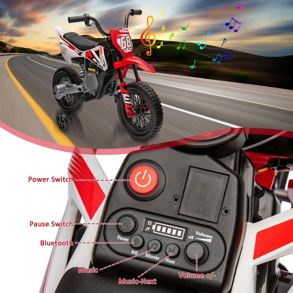 Garvee Red 12V Kids Electric Dirt Bike with Training Wheels