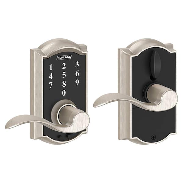 Schlage Camelot Satin Nickel Electronic Door Lock with Accent Door Lever