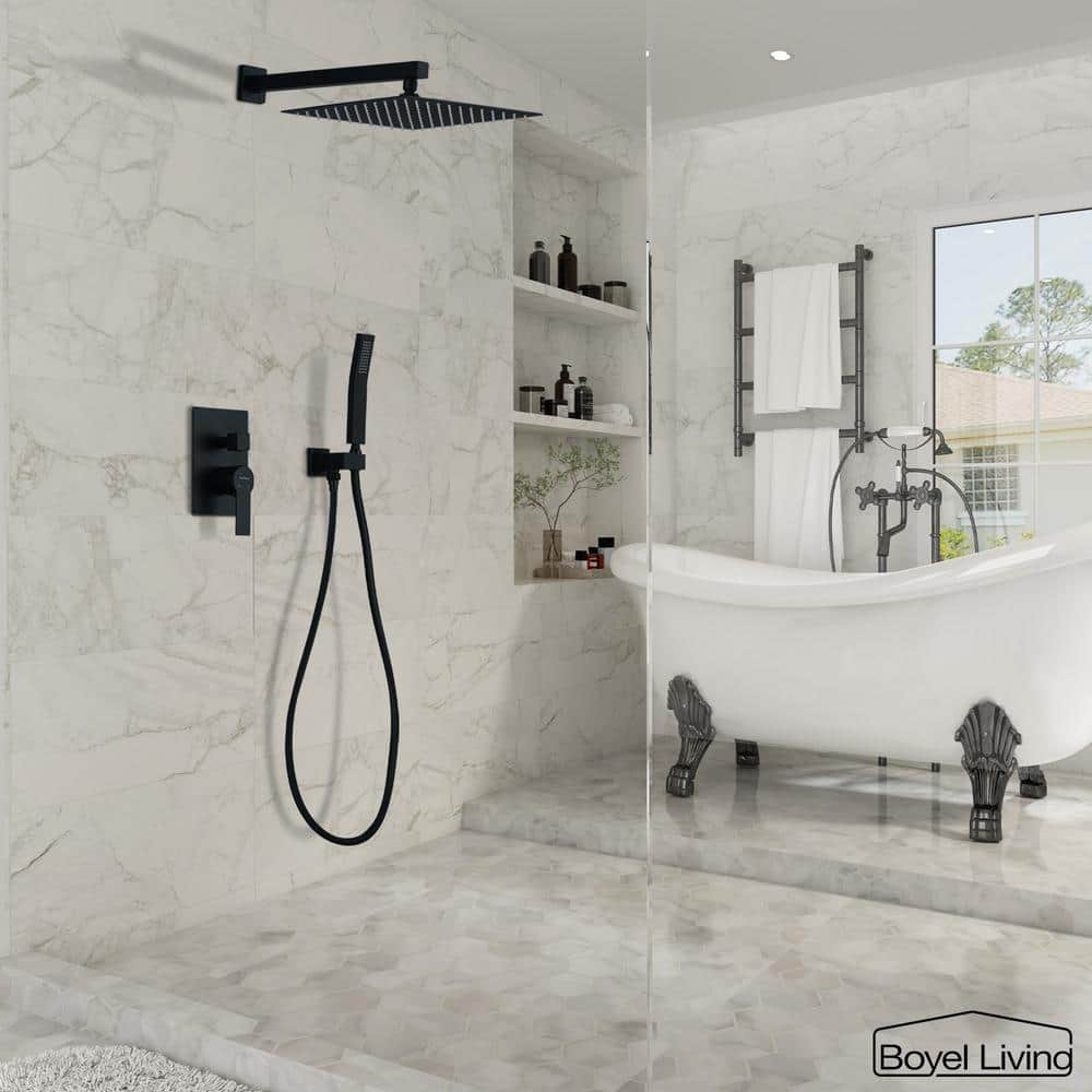Matte Black Dual Shower Head with Handheld and Rain Spray