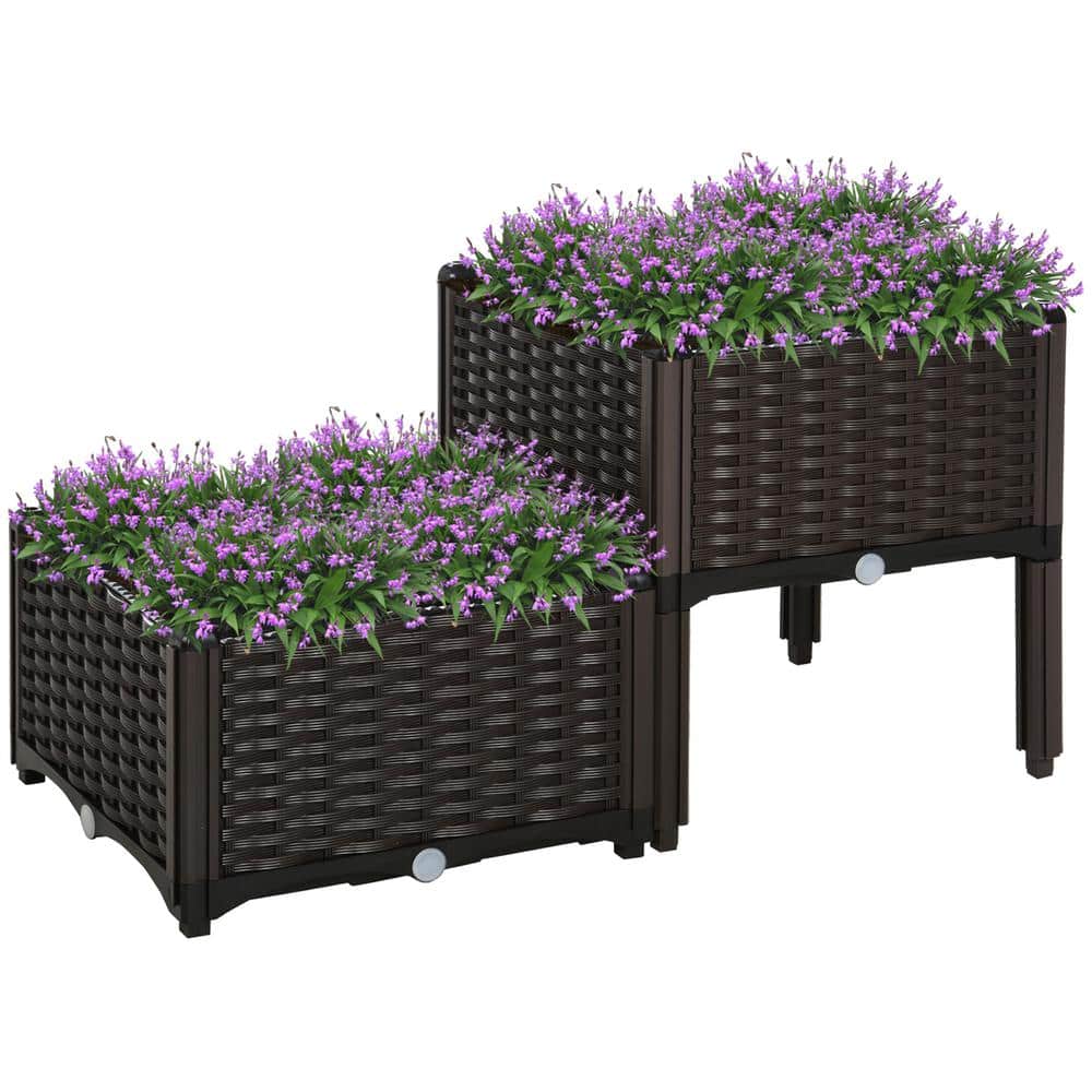 Plastic Raised Garden Bed Set with Legs, Self-Watering Planter Boxes for Fl