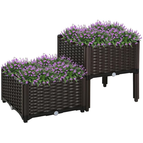Unbranded Plastic Raised Garden Bed Set with Legs, Self-Watering Planter Boxes for Flowers, Herbs and Vegetables (2-Piece)