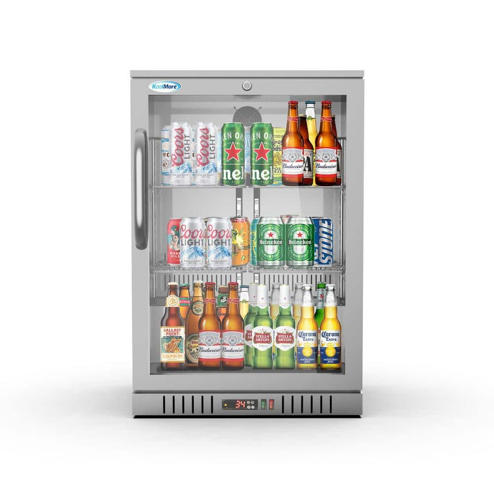 24 in. W 4.6 cu. ft. Commercial Glass Door Back Bar Cooler Refrigerator with LED Lighting in Stainless Steel -  Koolmore, CT24-1S-SS