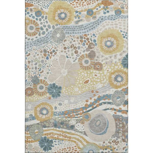 Mayfield Premium Machine Washable Abstract AMF2498 Ivory 10 ft. x 14 ft. Area Rug