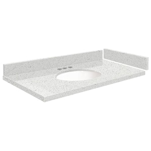 Silestone 34 in. W x 22.25 in. D Quartz White Round Single Sink Vanity Top in Stellar Snow