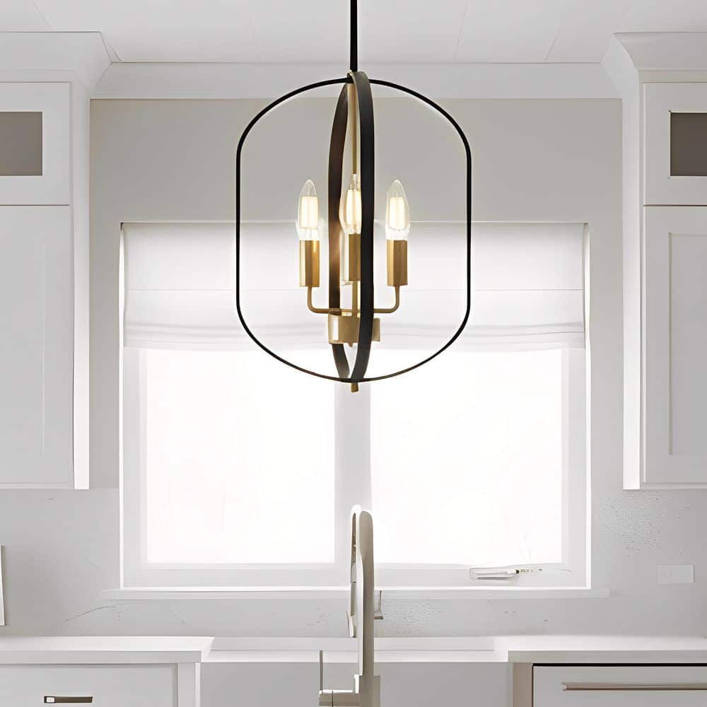 YANSUN 4-Light Black and Gold Farmhouse Chandelier,Rustic