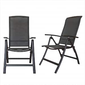 Aluminum Adjustable Outdoor Reclining Sling Lawn Chairs in Dark Gray Set of 2