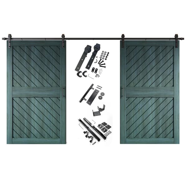 XT2 48 in. x 84 in. C-Panel Royal Pine Slanted Stripe Design Double Pine Wood Sliding Barn Door with Hardware Kit