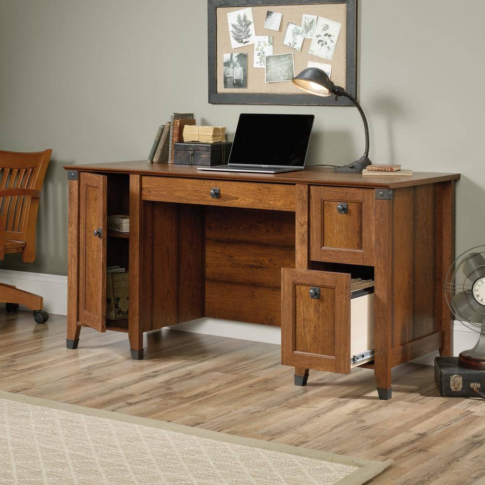 Rustic Washington Cherry Executive Workstation with Filing Cabinet