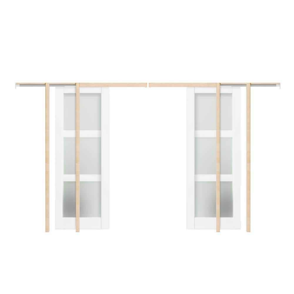 60 in. x 80 in. (30 in. x 2 in.) 3-Lite Tempered Frosted Glass White MDF Wood Pocket Door with Frame and Hardware Kit price history on PriceWatchPro