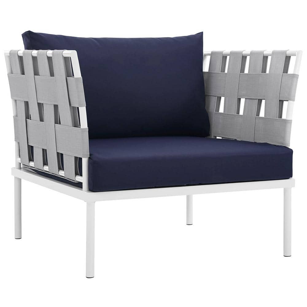MODWAY Harmony Aluminum Outdoor Patio Lounge Chair in White with Navy