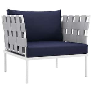 Harmony Aluminum Outdoor Patio Lounge Chair in White with Navy Cushions