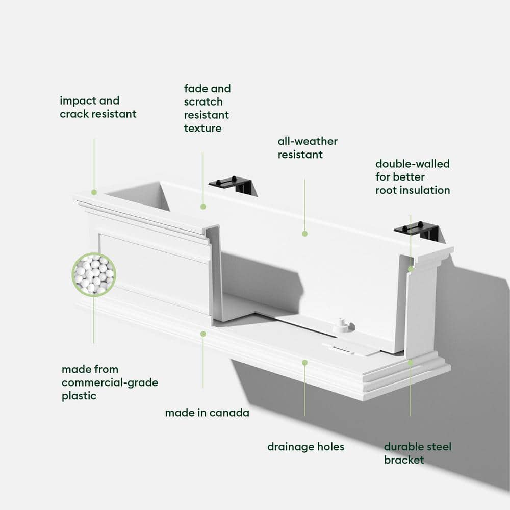 White 36" Recycled Plastic Railing Window Box Planter
