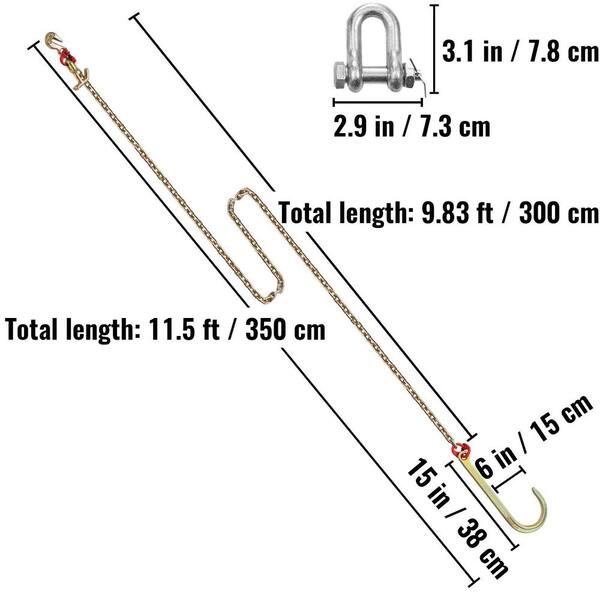 VEVOR J Hook Chain, 5/16 in x 10 ft Bridle Tow Chain, G80 Bridle Transport