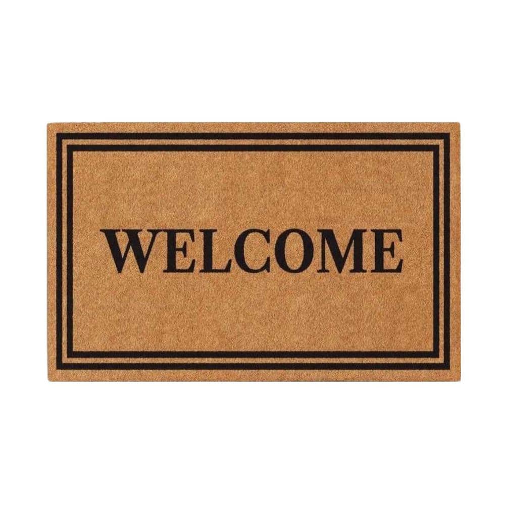 Ottomanson Welcome Coir 17 in. x 30 in. Indoor/Outdoor Non-Slip Entry Mud Mat, Brown COTR7142-17X30