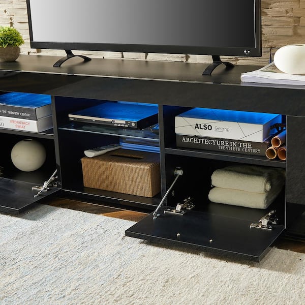 Glossy LED TV Stand, Black TV Stand with RGB LED Lights and Storage  Drawers, Wood Media Entertainment Console Table for 65 Inch TVs, Home Flat  Screen