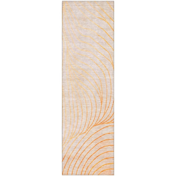 Mayfield Premium Machine Washable Abstract AMF2107 Orange 2 ft. x 7 ft. Runner Rug